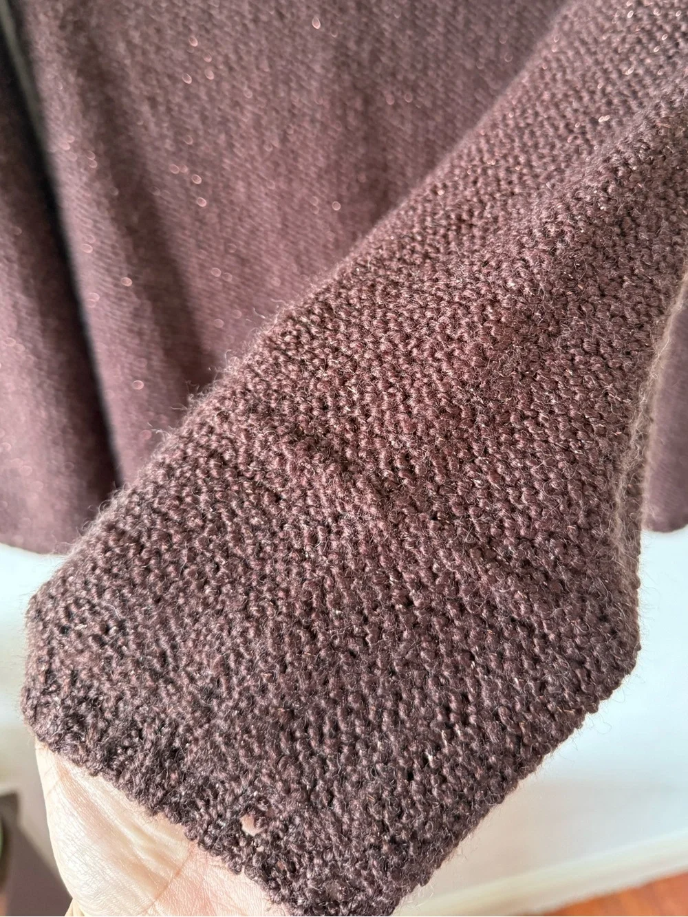 Raisey Brown Wool Blend Cable Knit Babydoll Sweater Shimmer Size Large Y2K Fall
